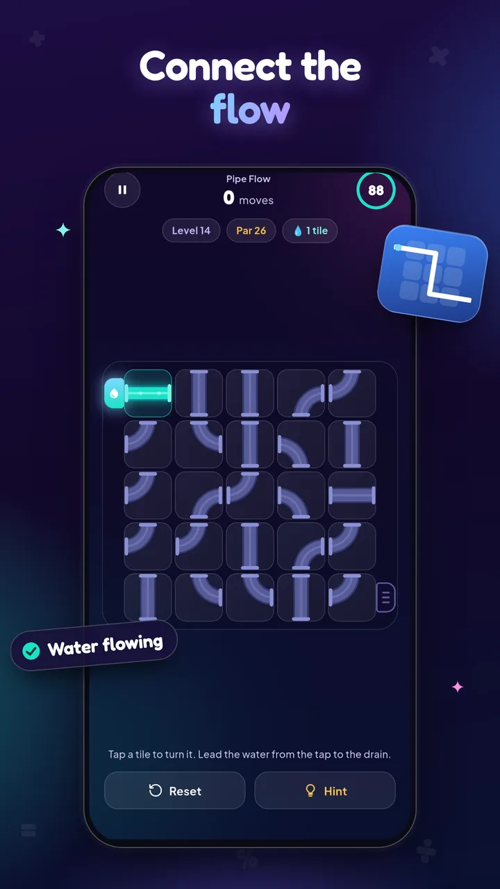 Pipe Flow: a five by five grid of pipes with water flowing